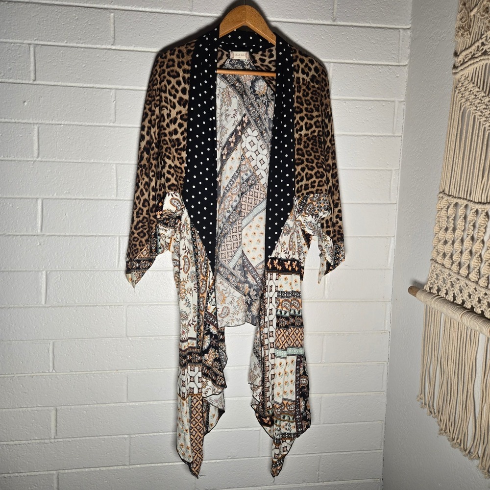 Altar'd State Kimono Rayon M/L Oversize Mixed Print Leopard Mob Coverup Paisley
